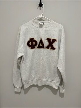 Phi Delta Chi (PDC) Crewneck Sweatshirt - Light Gray with Maroon Letters